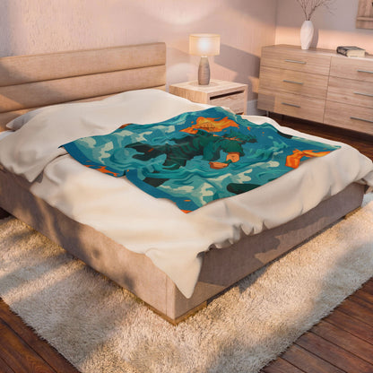 Anime Fire & Water Velveteen Plush Blanket – Action Hero Pattern