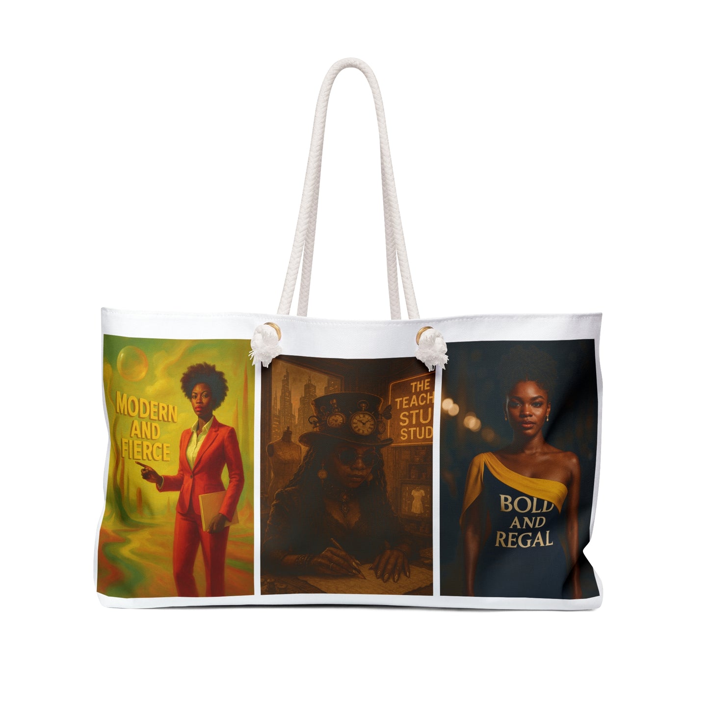 Inspirational Black Women Collage Weekender Bag — "Perfection is Progress" Travel Tote